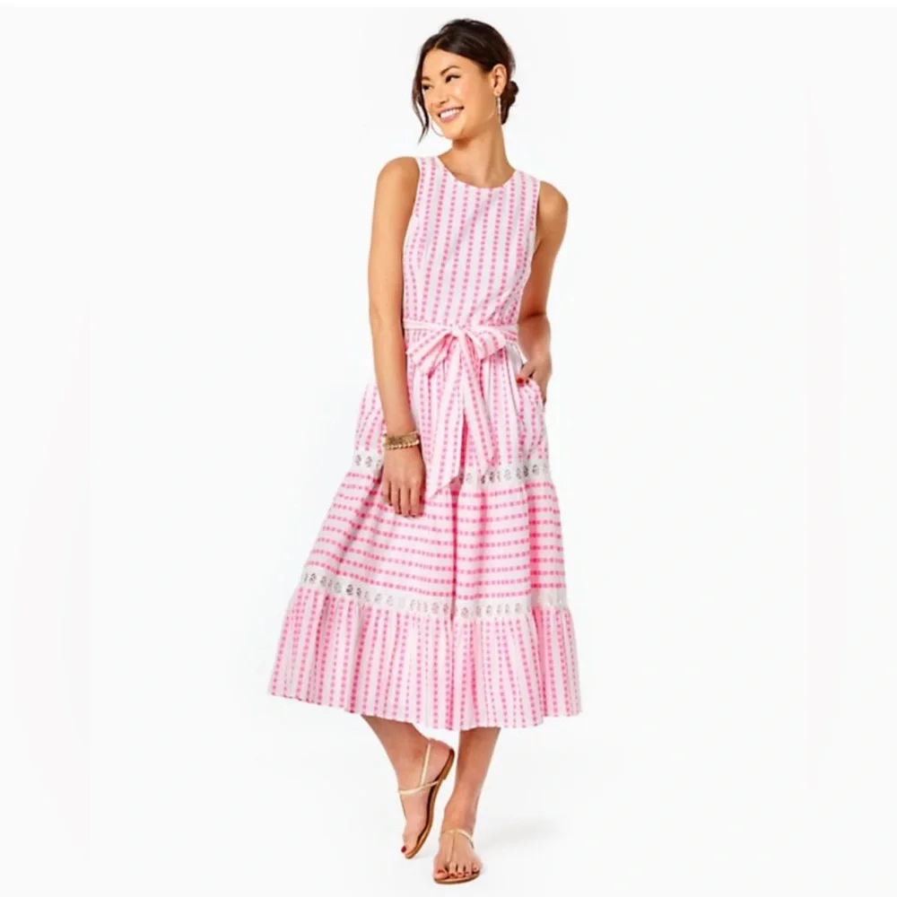 Lilly Pulitzer Maybella Pink Gingham Midi Dress | 4